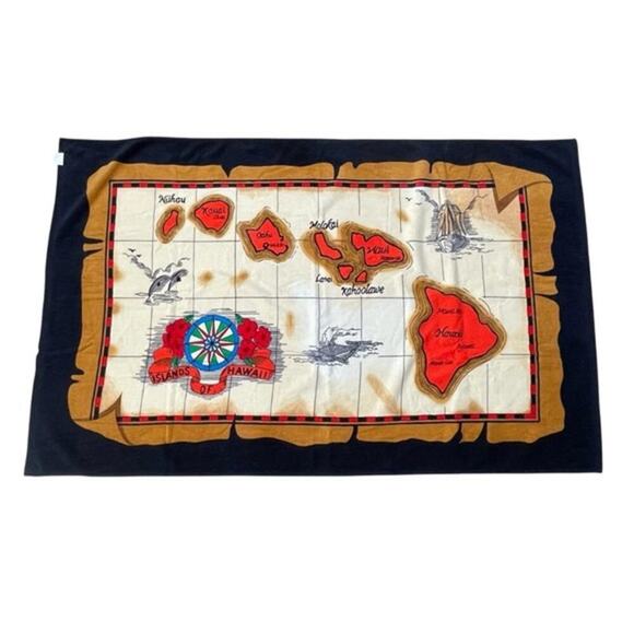 Vintage AJW Hawaii Islands Bath Beach 60"x30" Towel Maui Nuhau Molokai Kauai Map - Picture 1 of 8